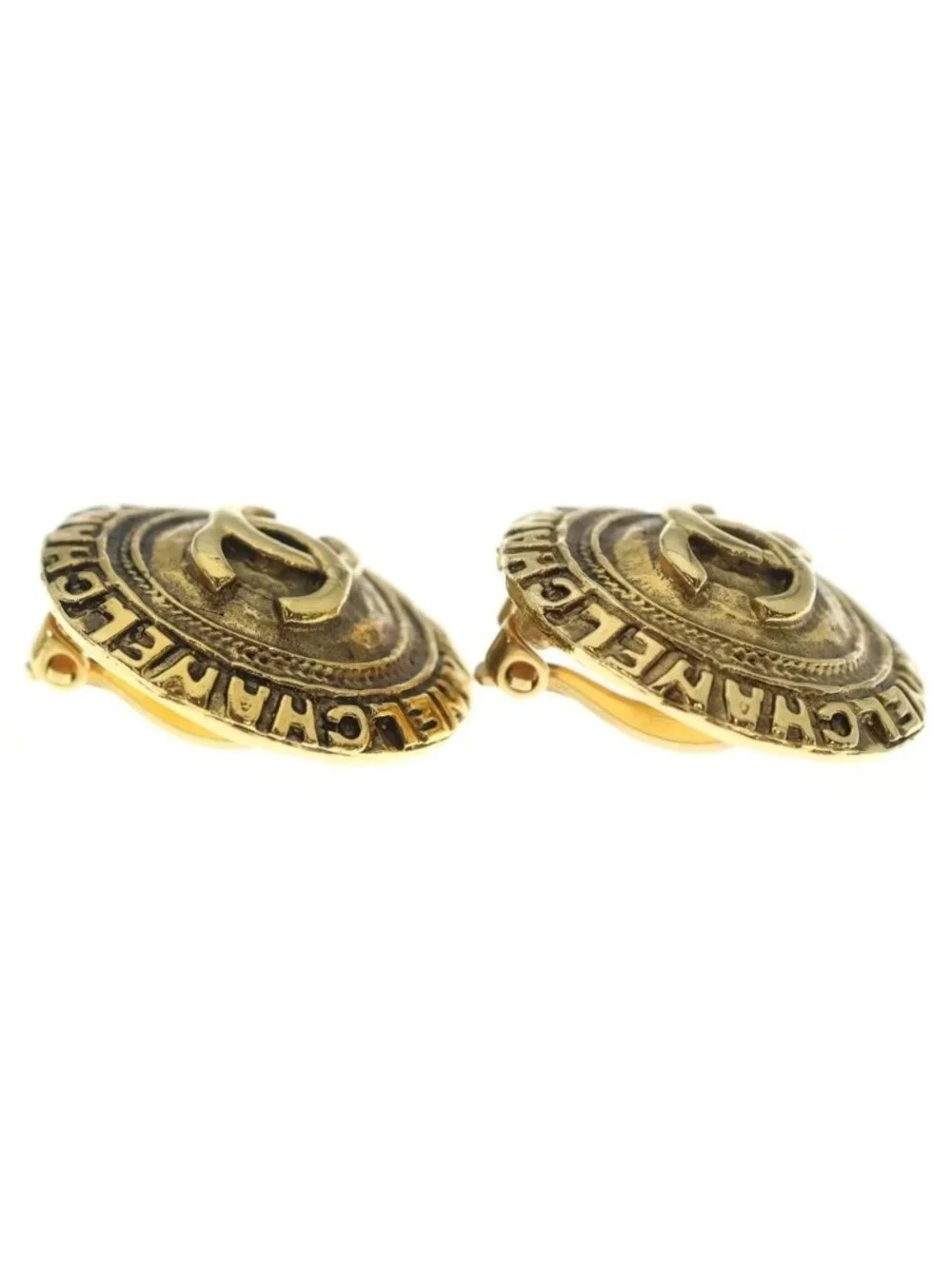 Chanel CC Logo Vintage Circle Earrings Gold